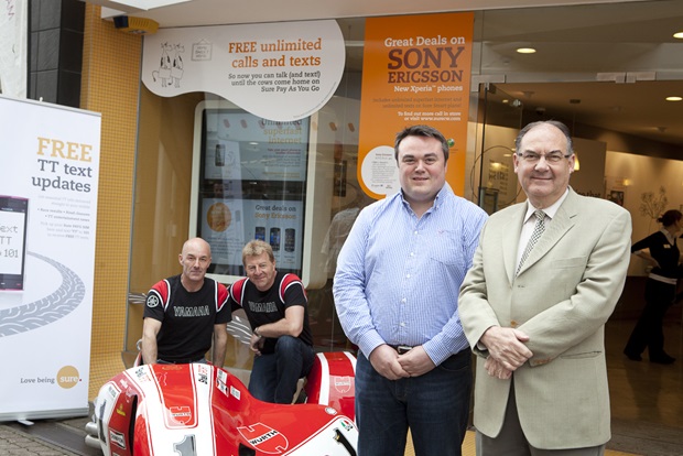 (From left) Dave Molyneux, Karl Ellison, Stephen Kane and Geoff Corkish at the Sure store in Strand Street, Douglas